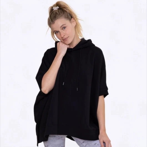 Mono B Tops - Mono B Women's Oversized Half Sleeve Hoodie, Black M/L
